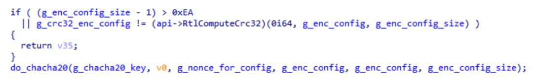 Figure 4: StealthVector uses the CRC32 hashing algorithm and the ChaCha20 algorithm for decryption (screenshot from TrendMicro).